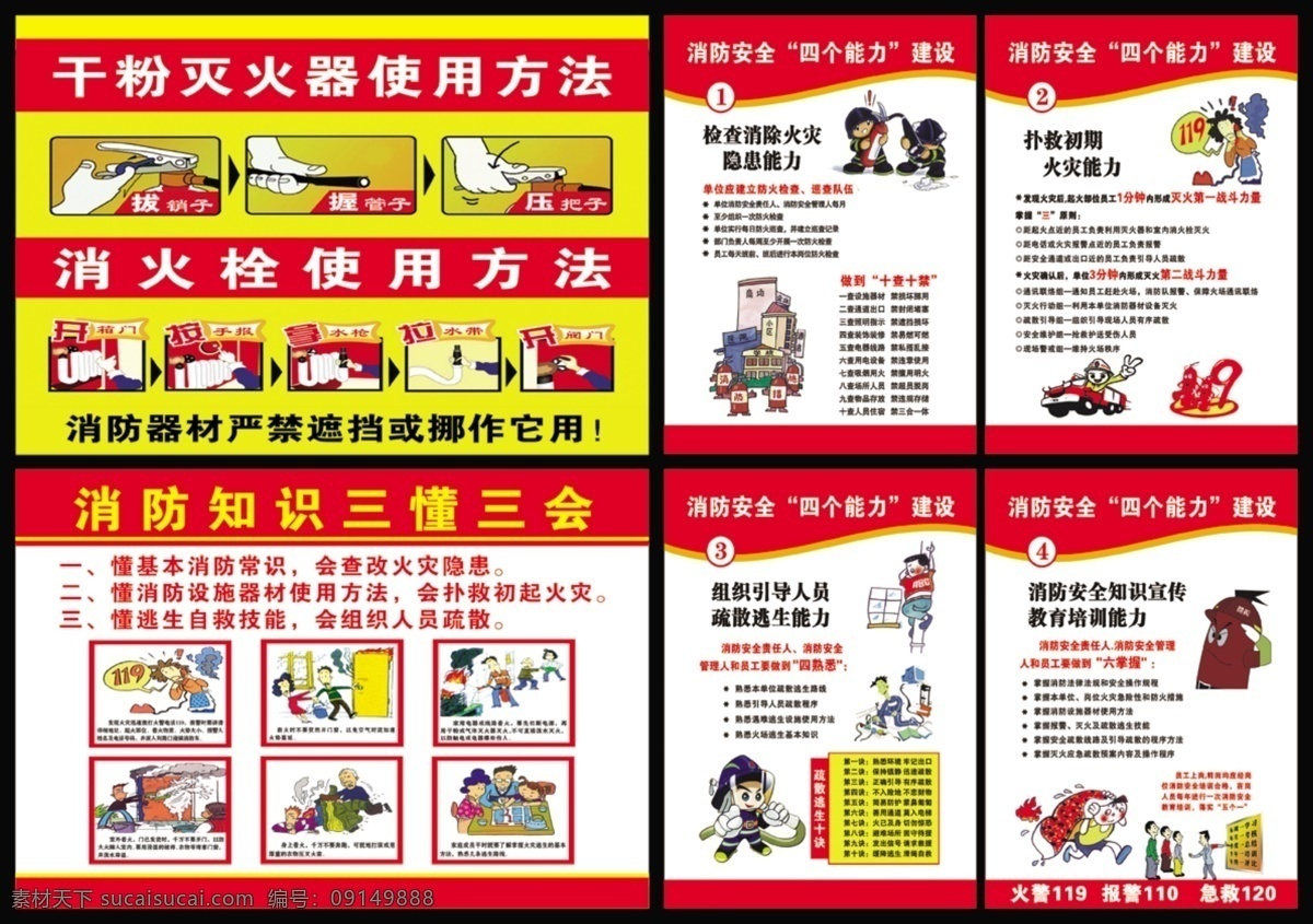 消防知识 干粉 灭火器 使用方法 三 懂 三会 消防 安全 四 能力 建设 展板 安全展板设计