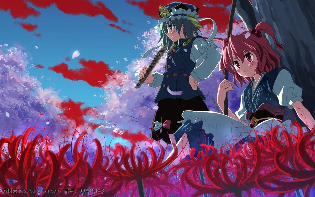 彼岸 花 花朵 少女 天空 树下 卡通 动漫 可爱