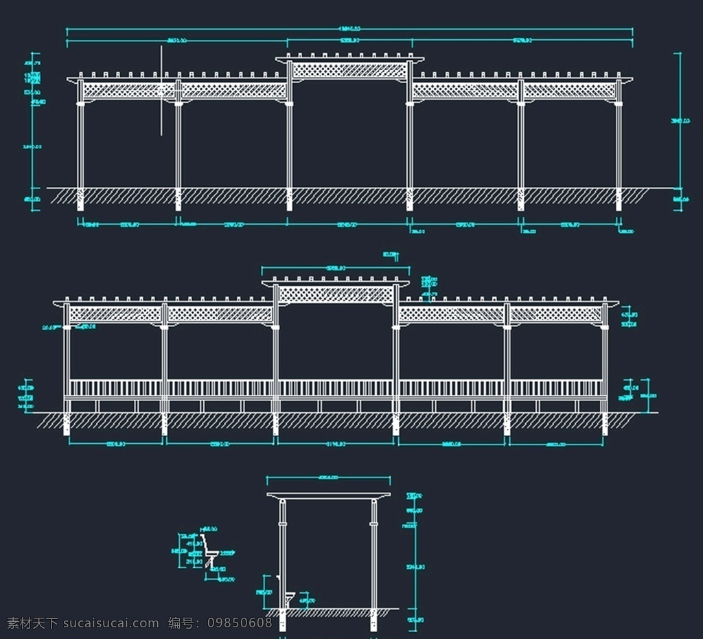 木廊施工图 古典 传统 建筑 走廊 木质 防腐木 木廊 施工图 廊架 cad 环境设计 施工图纸 dwg