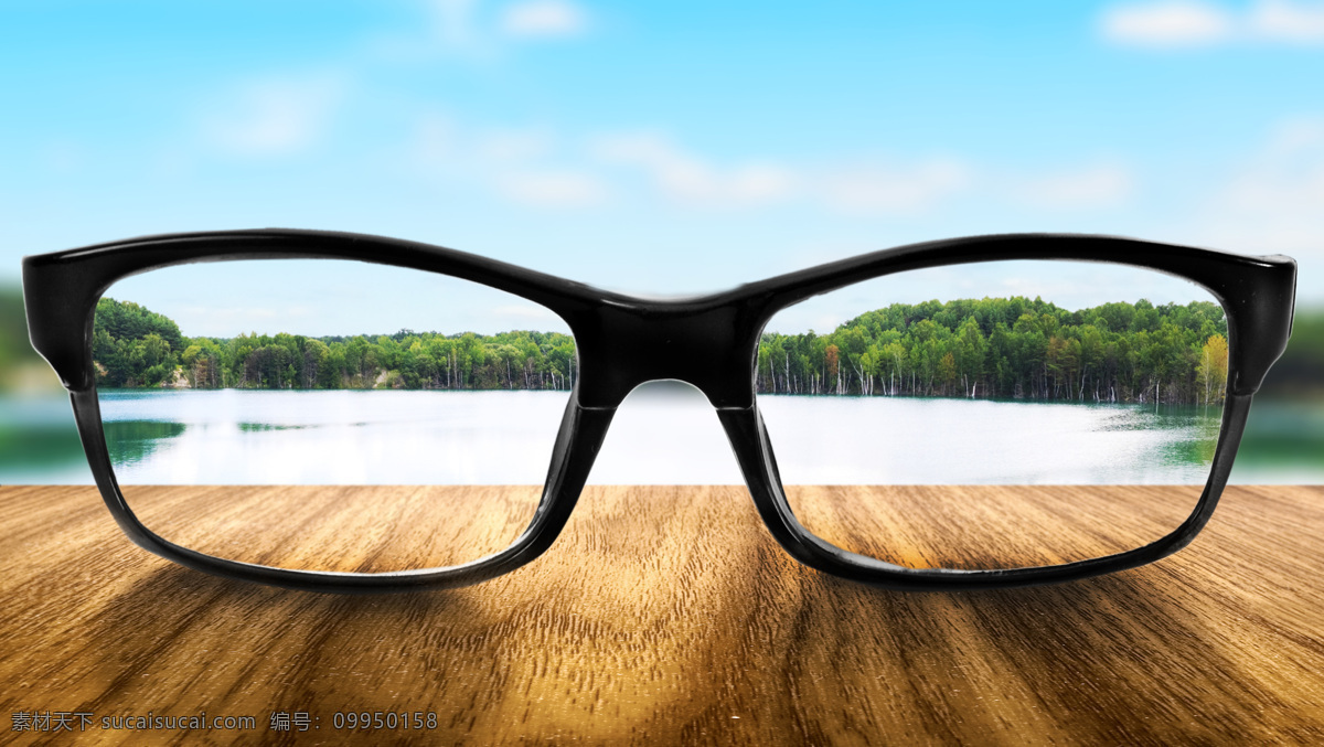 木板 眼镜 湖水 背景 天空 眼镜摄影 其他类别 生活百科
