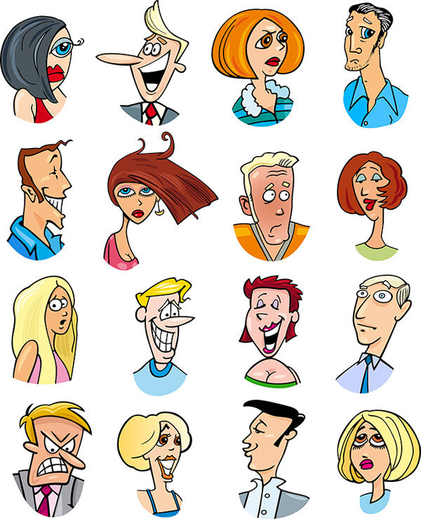 卡通 人物 矢量 男士 女性 生活人物 职业人物 动漫 表情 人物插画 人物漫画 卡通人物 白色
