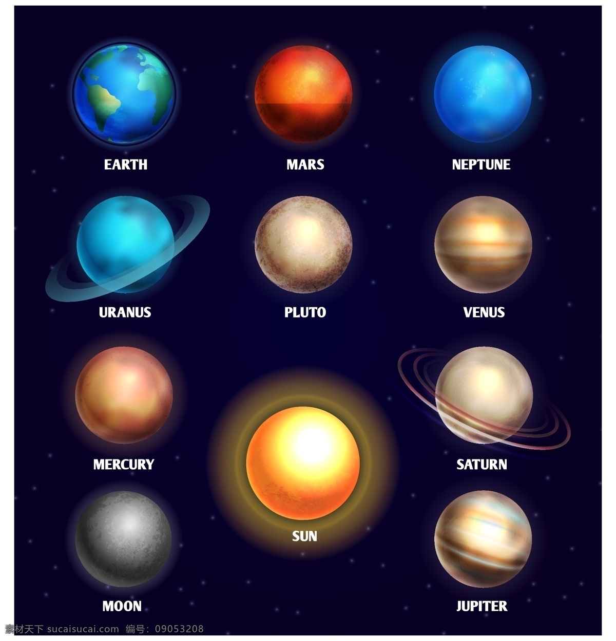 八大 行星 主题 创意 矢量图 矢量素材 文 地理 太空 星球 地球 太阳 太阳系 星空 宇宙 水星 金星 火星 木星 土星 天王星 海王星 冥王星 彗星