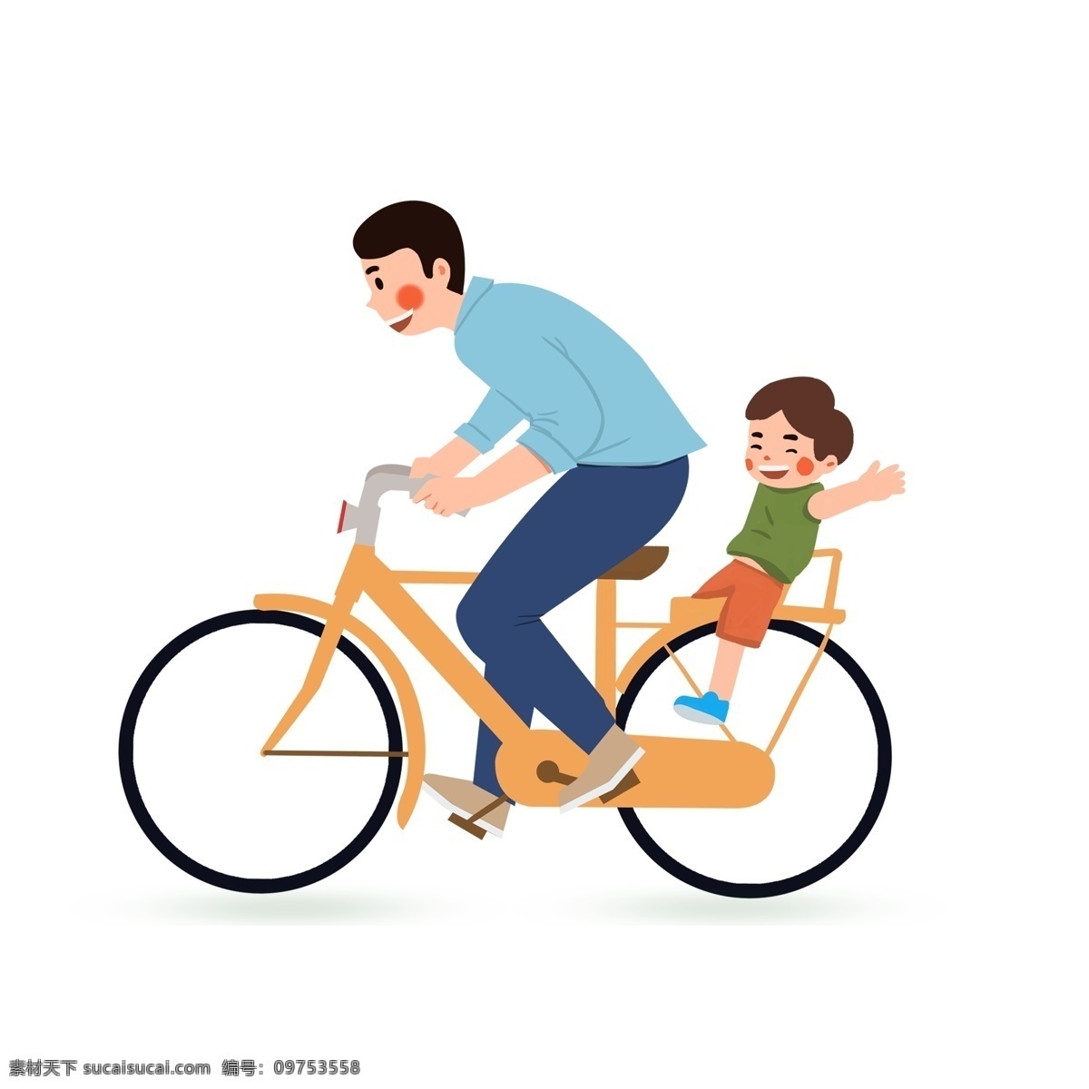 父亲 带 孩子 骑 行 装饰 元素 装饰元素 自行车 骑行 开心 欢乐 出游