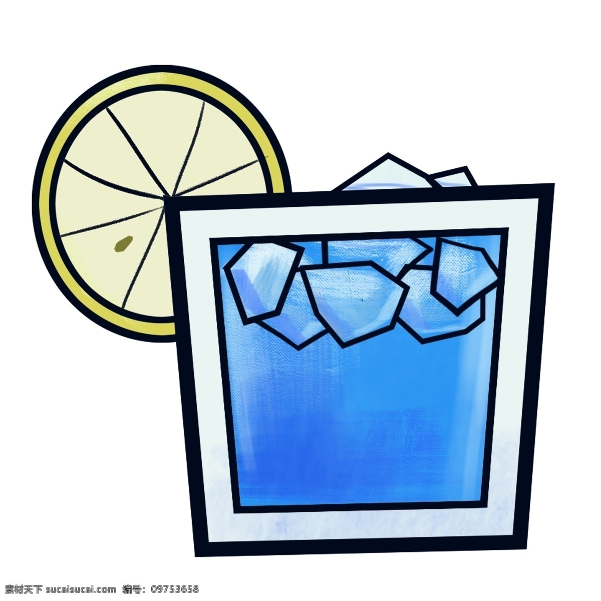 冰 爽 饮料 加 冰块 插画 加冰块的饮料 柠檬饮料 饮品 冰爽饮料 蓝色透明冰块