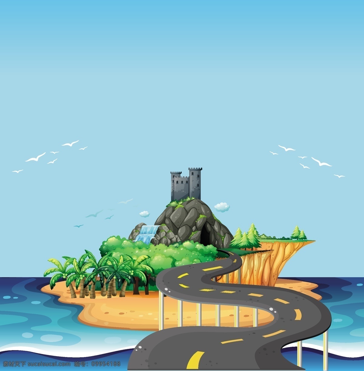 岛的背景设计 背景 道路 天空 壁纸 颜色 多彩的背景 城堡 岛屿 色彩 色彩背景 天空背景 背景色 彩色