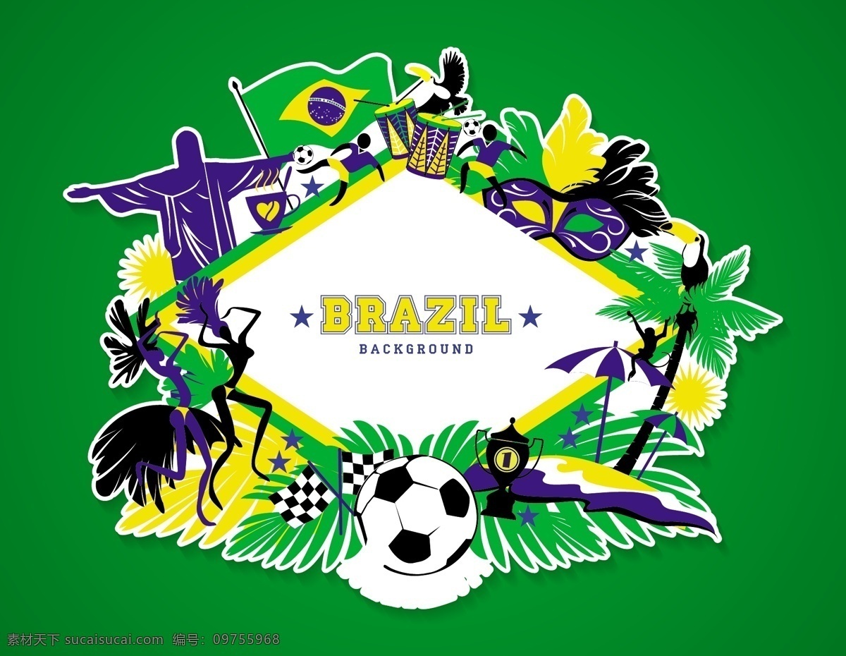 巴西壁纸插画 背景 太阳旗 叶 足球 墙纸 树叶 伞 颜色 球 色彩的背景下 巴西 插图 主题 桑巴 基督 舞者 收集 绿色