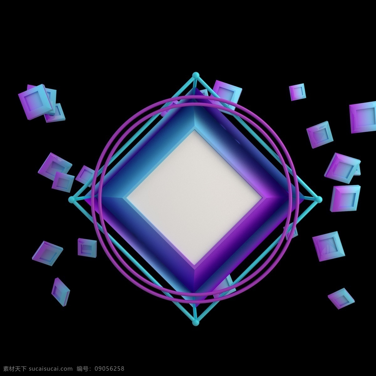 c4d 绚丽 色彩 舞台 元素 立体 蓝色 青色 紫色 渐变 方形 圆环 双十一 双11 电商 装饰 促销活动 正方形 几何