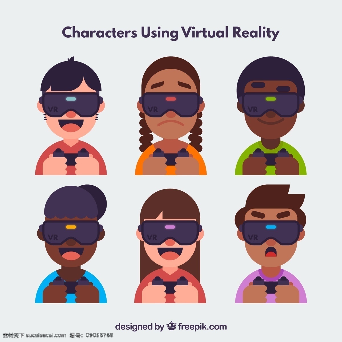 款 创意 戴 vr 头 显 人物 头像 矢量图 女子 游戏 矢量素材 卡通 男子 vr头显