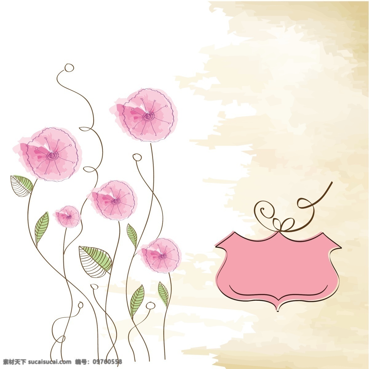 手绘 背景 粉红色 花 年份 花卉 标签 邀请 水彩 手 卡 徽章 复古 复古背景 自然 模板 叶 美容 手画 粉 可爱 白色