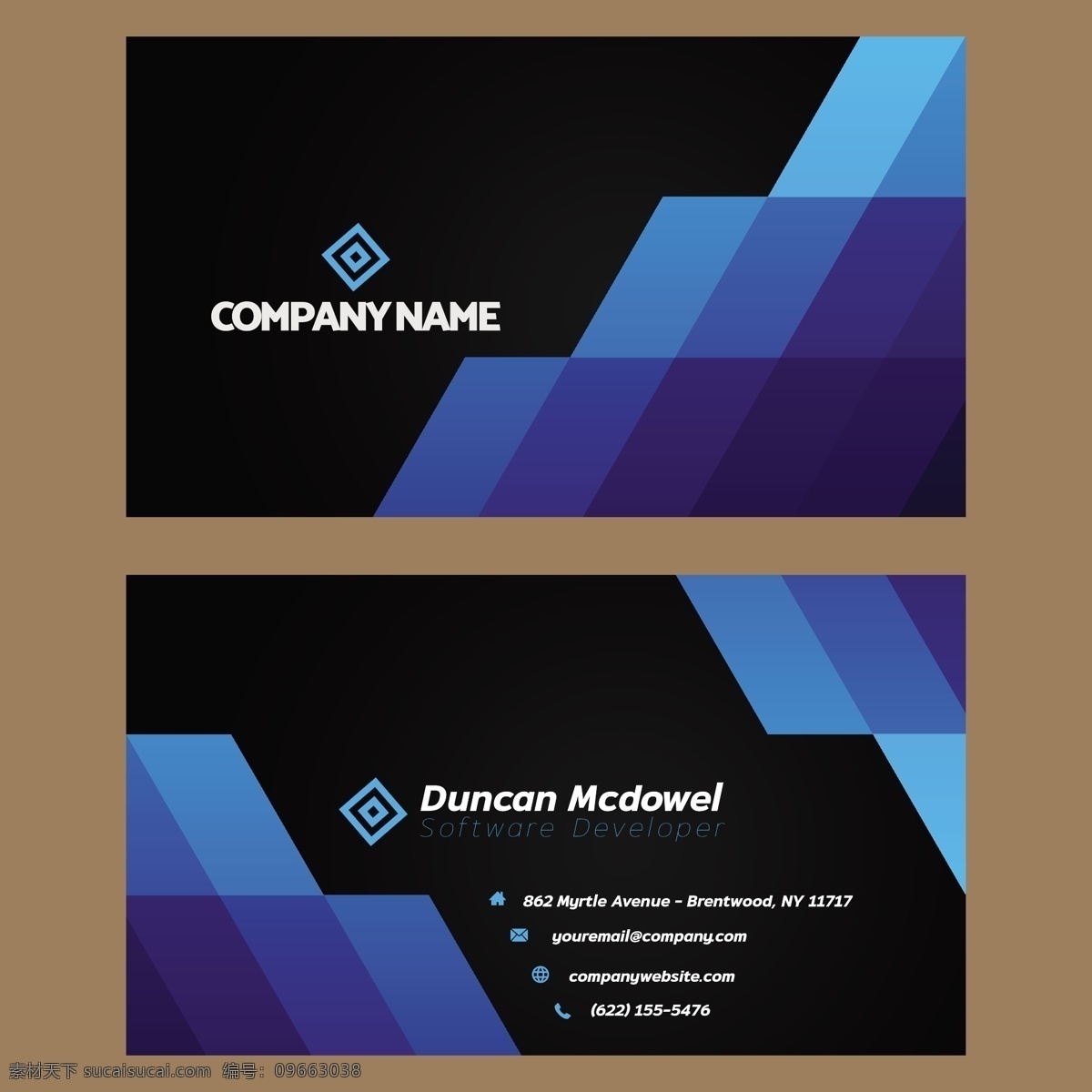 蓝色 黑色 名片 标志 商务 抽象 办公室 模板 介绍 企业 公司 品牌 抽象标志 现代 文具 企业身份 身份