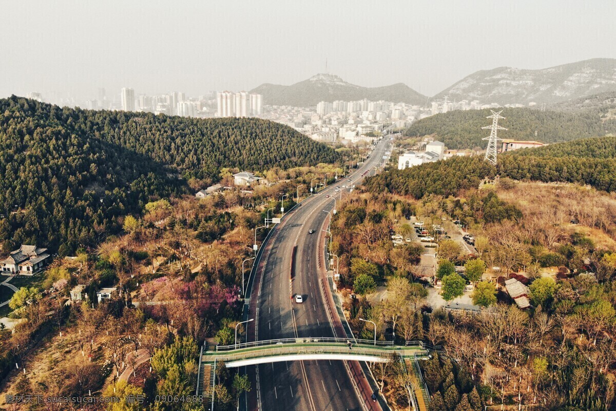 佛慧山 济南 航拍 旅游路 千佛山 春天 自然景观 山水风景
