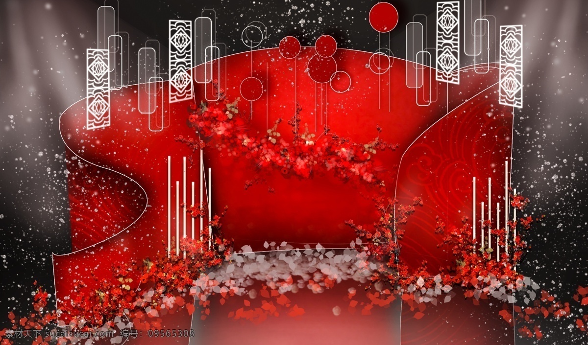 婚礼 效果图 迎宾 区 红色 喜庆 婚礼效果图
