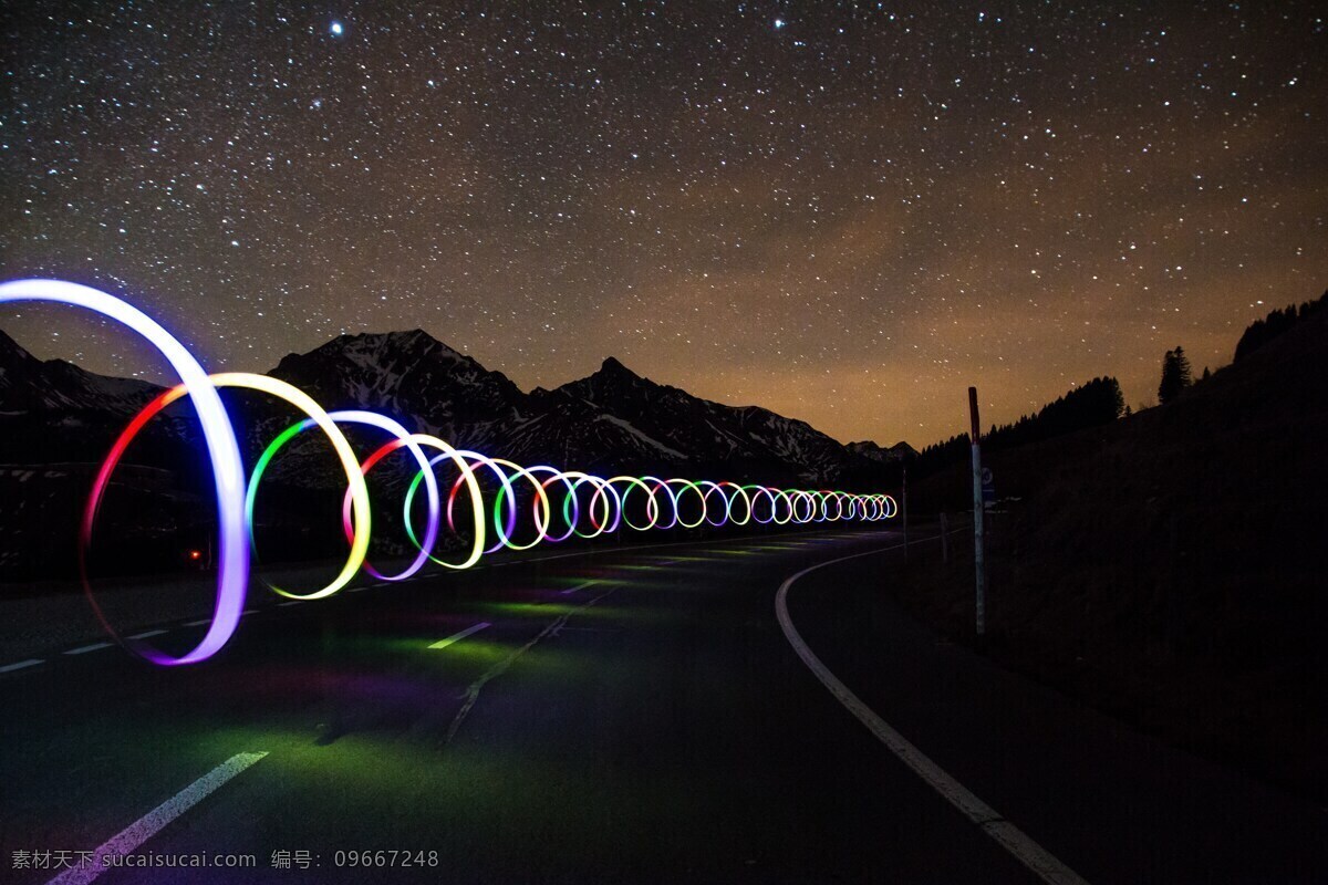 科幻 色彩 山 公路 天空 夜色 自然景观 自然风景