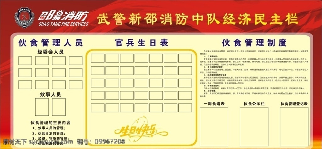邵阳消防 消防宣传栏 消防中队 民主宣传栏 伙食管理制度 宣传栏