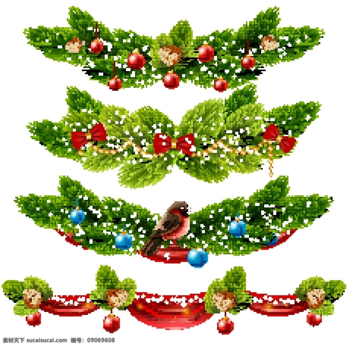 圣诞 装饰 绿色 边框 集 圣诞节 节日 卡通 过节 庆祝 狂欢 西方节日 假期 扁平 矢量