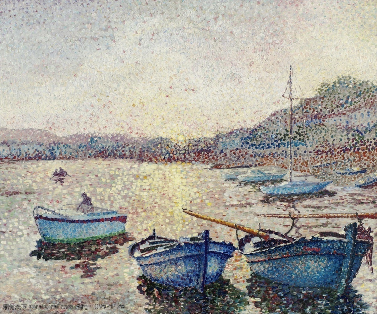 canu 印象派 风景 水景 自然 油画 装饰画 sunset 法国 画家 yvonne harbor 无 框 画 装饰素材