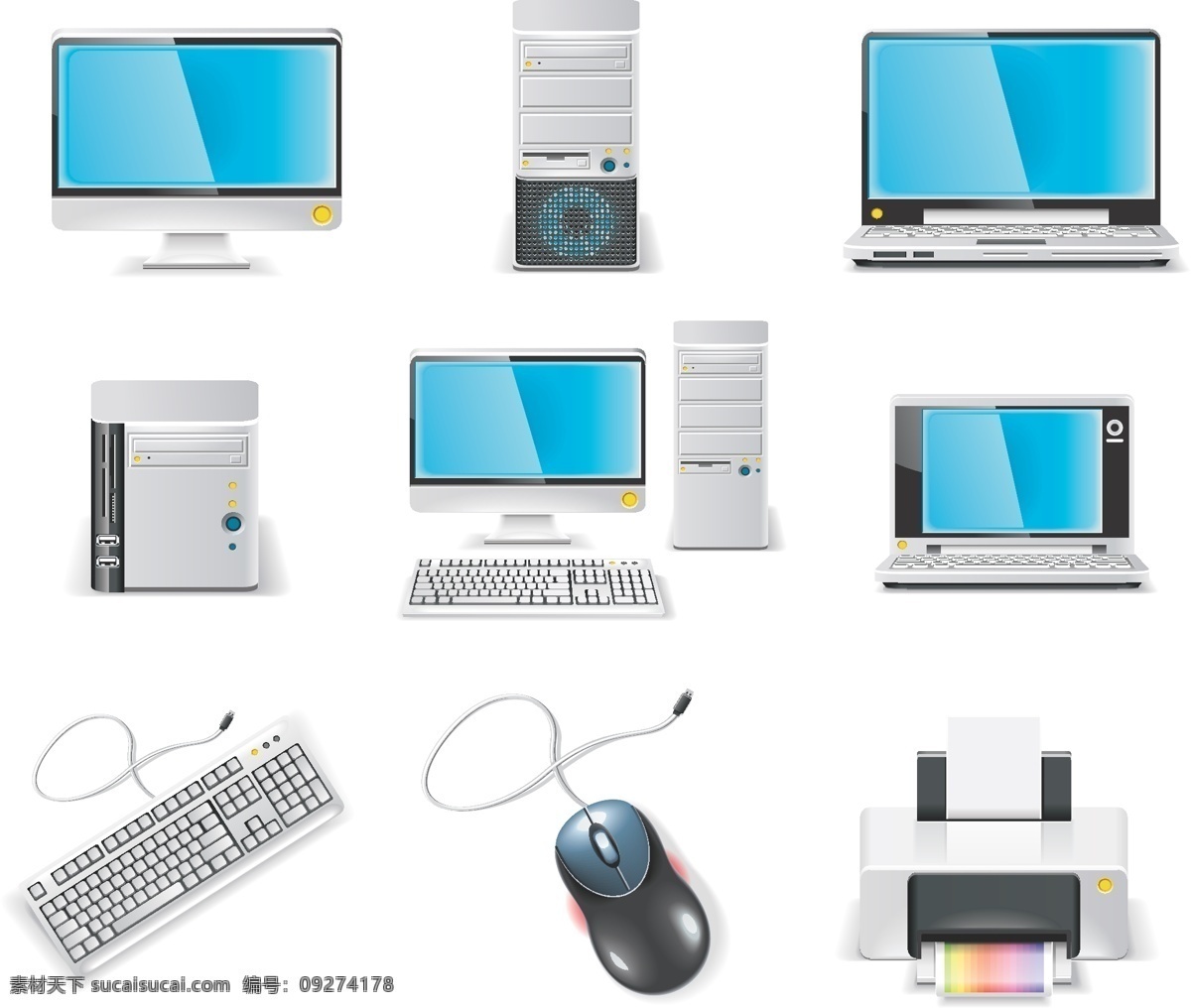 电脑设备图标 打印机 键盘 科学技术 模板 设计稿 手提电脑 鼠标 电脑设备 相关设计 显示器 机箱 电子设备 矢量 源文件 矢量图