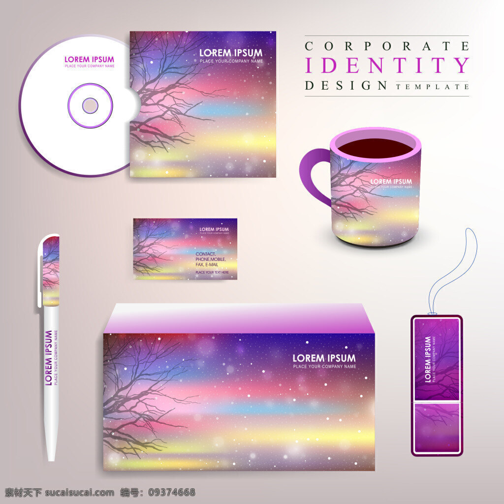 紫色 vi 应用 模板 广告 企业形象 cd 水杯 笔 杯子 名片 信封 吊牌 vi应用模板 紫色vi 白色