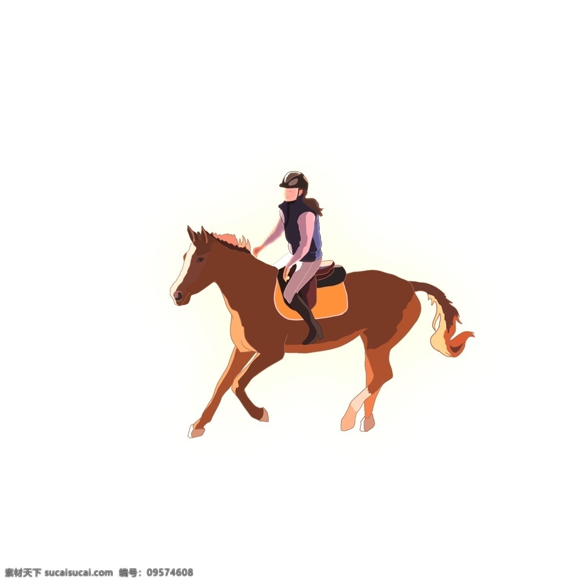 秋季 骑马 少女 插画 商用 元素 人物 运动 马