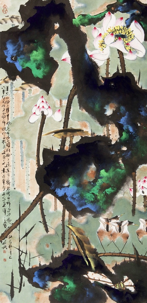 荷塘小鸟 美术 中国画 水墨画 花鸟画 荷塘 荷花 小鸟 国画艺术 绘画书法 文化艺术