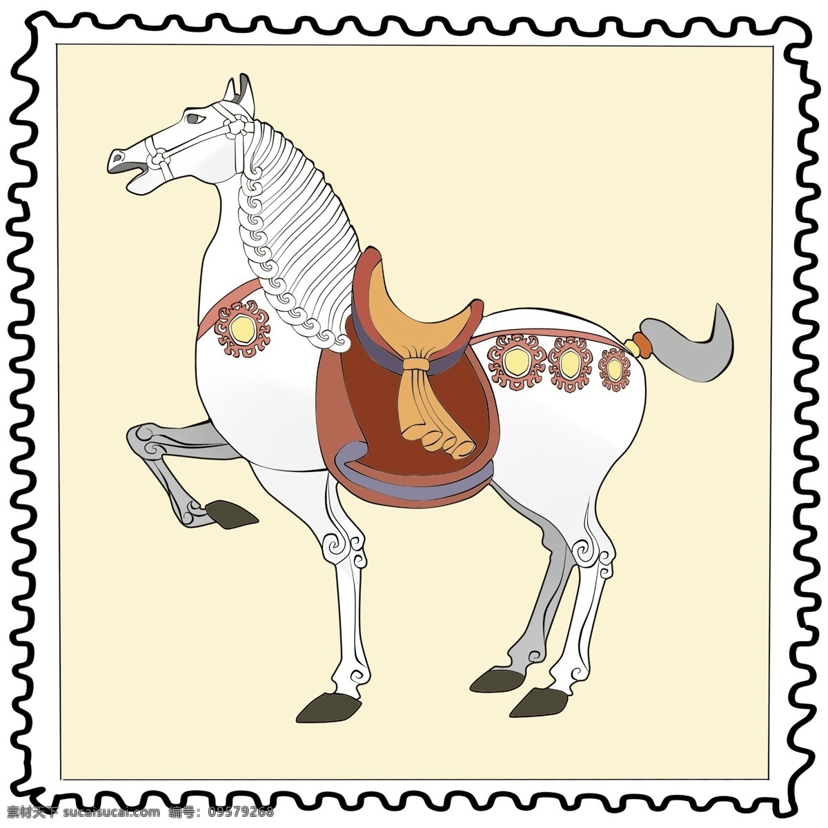 白马动物邮票 白马邮票 票戳 贴标