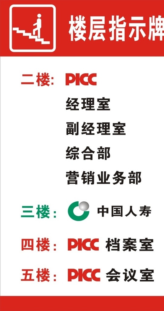 picc 楼层示意图 中国人寿 楼层指示牌 亚克力牌