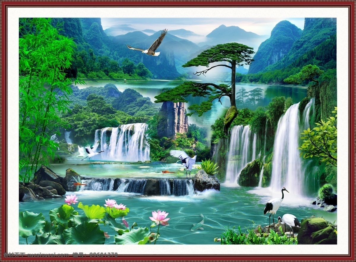 高山流水圖 高山流水设计图__PSD分层素材_PSD分层素材_设计图库_昵图网