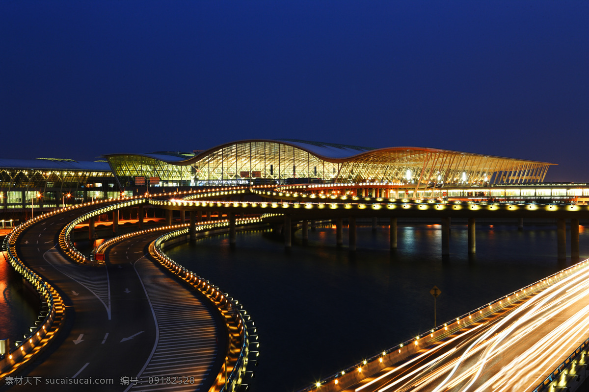 浦东机场 浦东 机场 上海市 夜景 灯光 飞机 交通 立交 建筑摄影 建筑园林