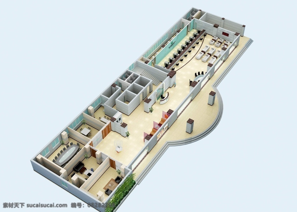 保险公司 鸟瞰图 前台 3d模型 接待台 业务办理区 室内模型 3d设计模型 源文件 max