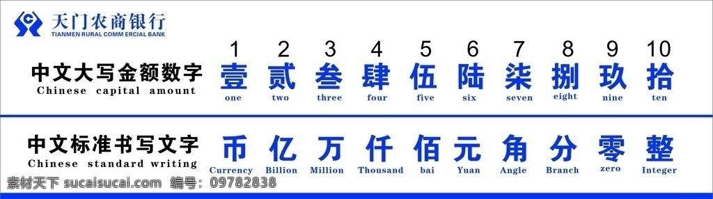 银行 中英文 数字 金额 大写 中英文数字 金额大写 天门农商银行 壹 贰 叁 币 亿 万 仟 佰