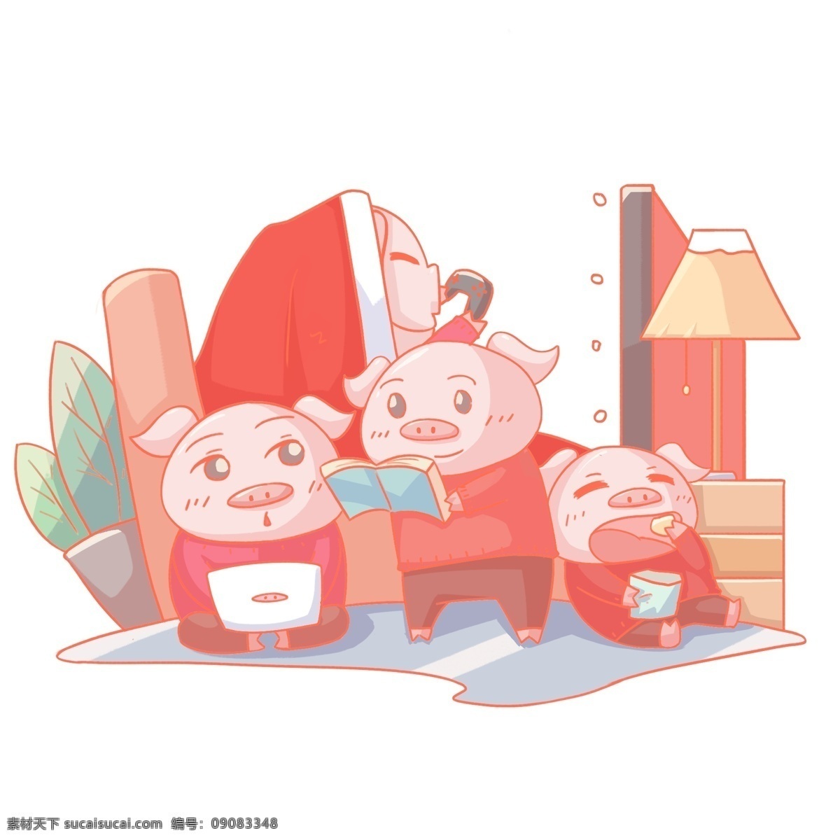2019 农历 新年 猪年 宅 家 小 猪 猪年大吉 新年快乐 人物 休闲 放松 在家 卡通手绘风格