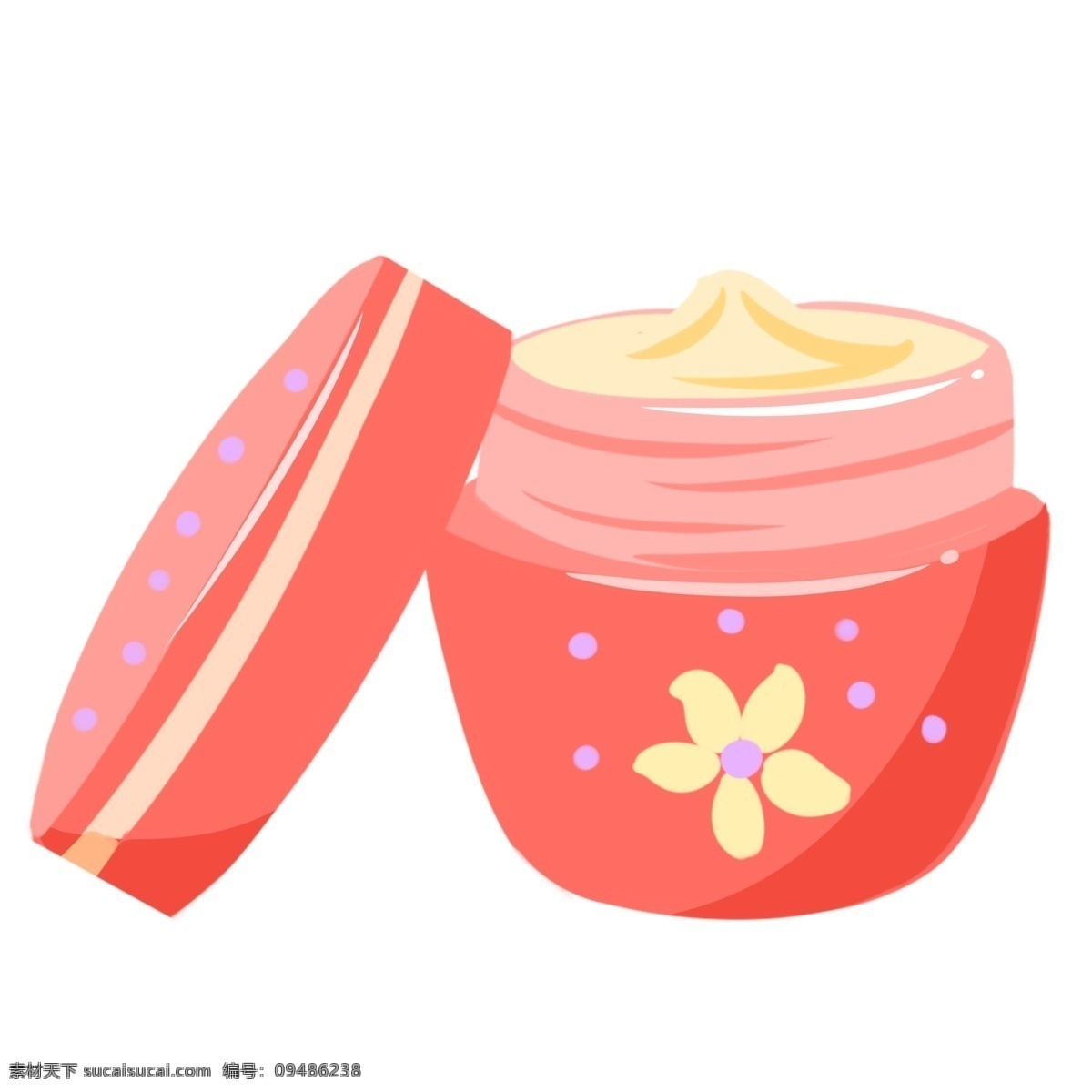卡通 红色 面霜 插画 红色面霜 保湿面霜 卡通面霜 化妆品 护肤品 黄色花朵装饰 美妆用品 美容用品
