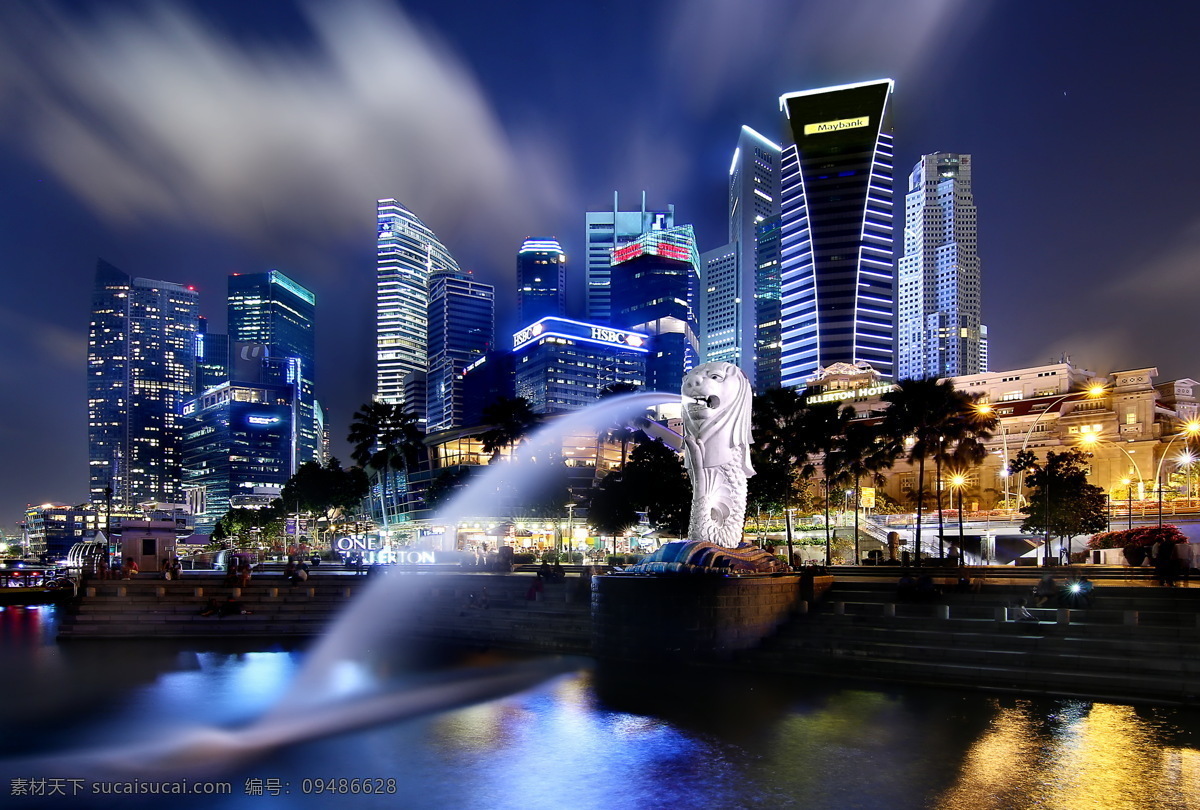 新加坡夜景 物体艺术 纪念碑 大楼 鱼尾狮 夜景 建筑物 都市 街 景观 新加坡 国外旅游 旅游摄影