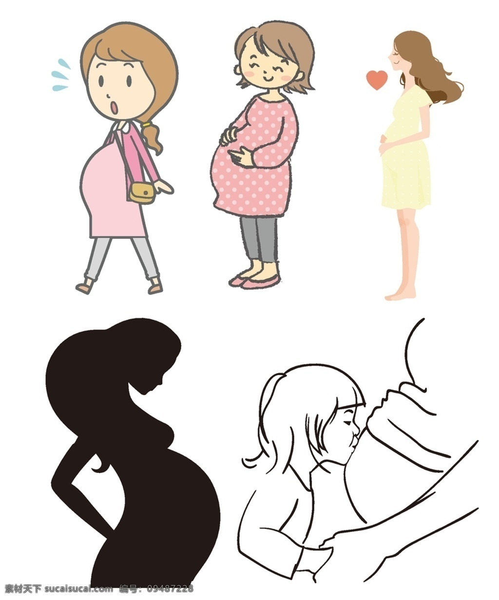 怀孕妈妈图片 怀孕 妈妈 卡通 大肚 母爱 剪影 线描图 动漫卡通插图 动漫动画