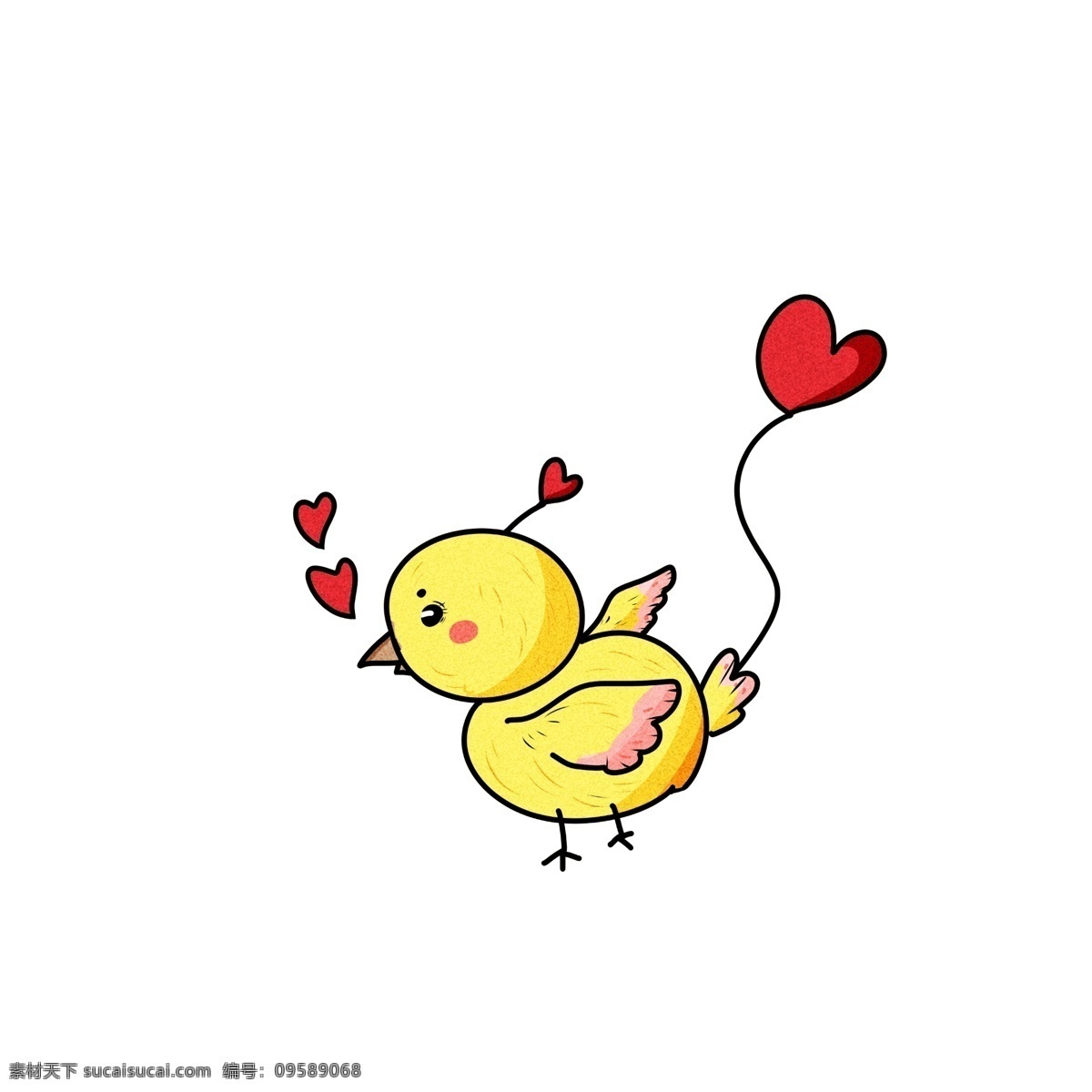 黄色 爱情 鸭子 插画 红色的桃心 漂亮 可爱 手绘爱情鸭子 萌