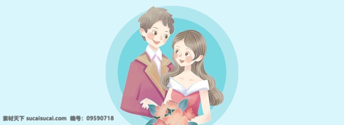西式 婚礼 简约 蓝色 banner 背景 结婚 婚庆 西式婚礼 小清新 文艺 婚纱 手绘 卡通 童趣 拱门 西装 广告