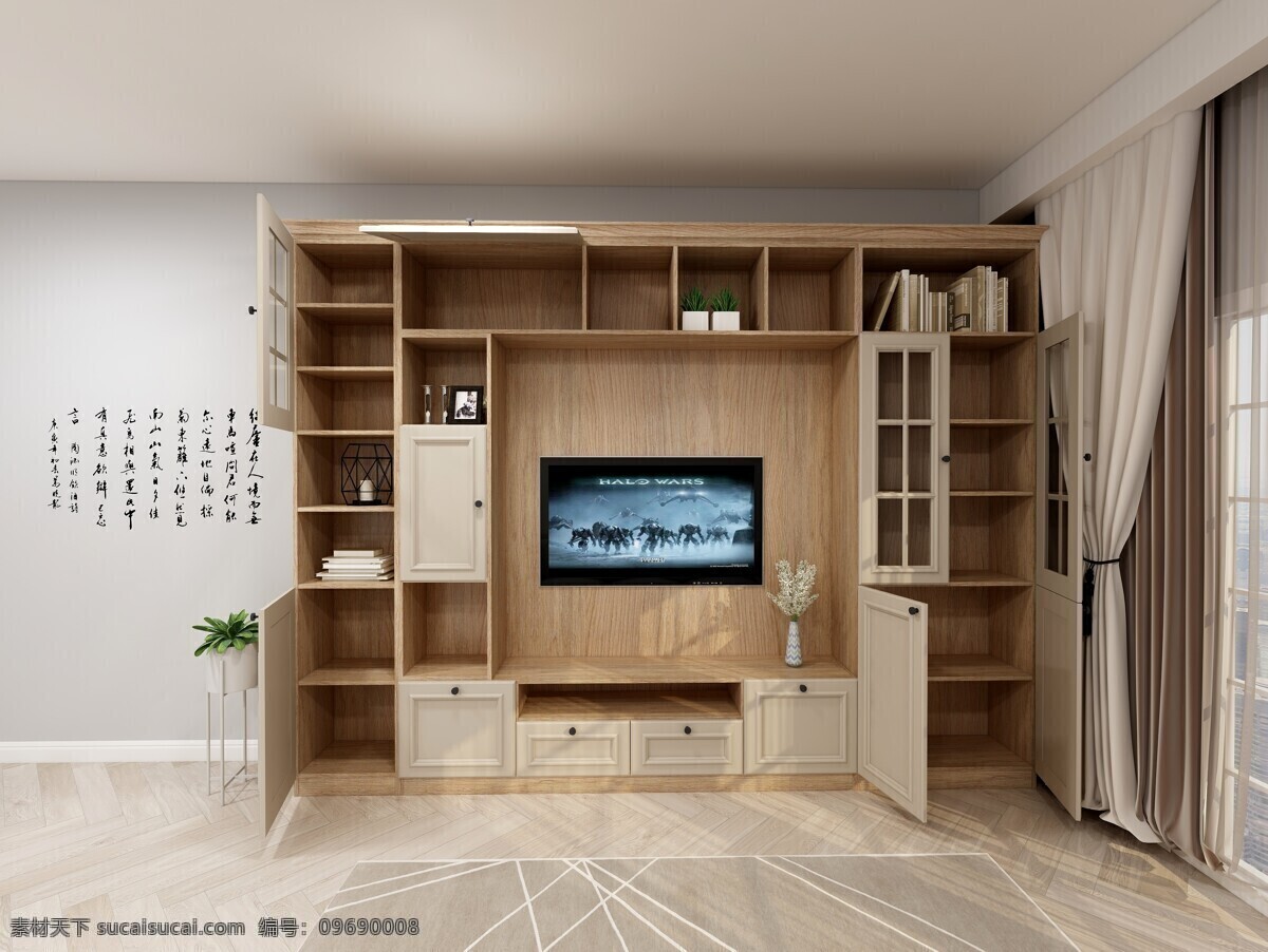 全屋家具定制 电视柜 定制家具 现代风格家具 玻璃门板 平开门电视柜 环境设计 室内设计
