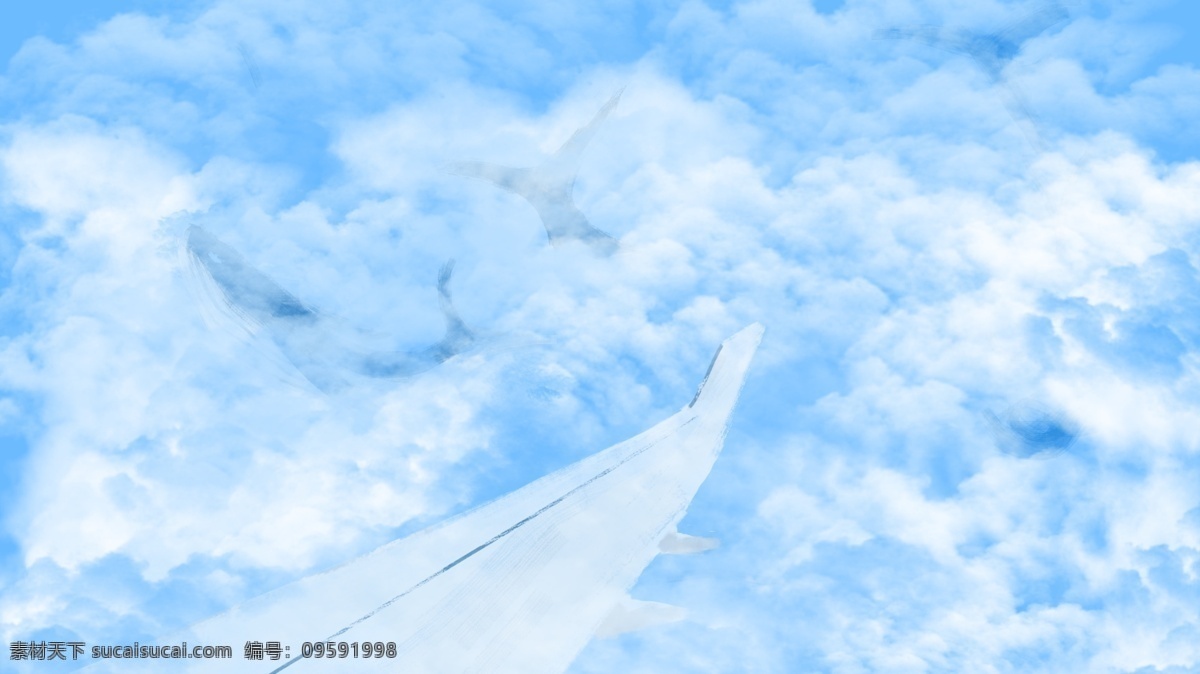 天空 中 划过 飞机 蓝天 白云 卡通 背景