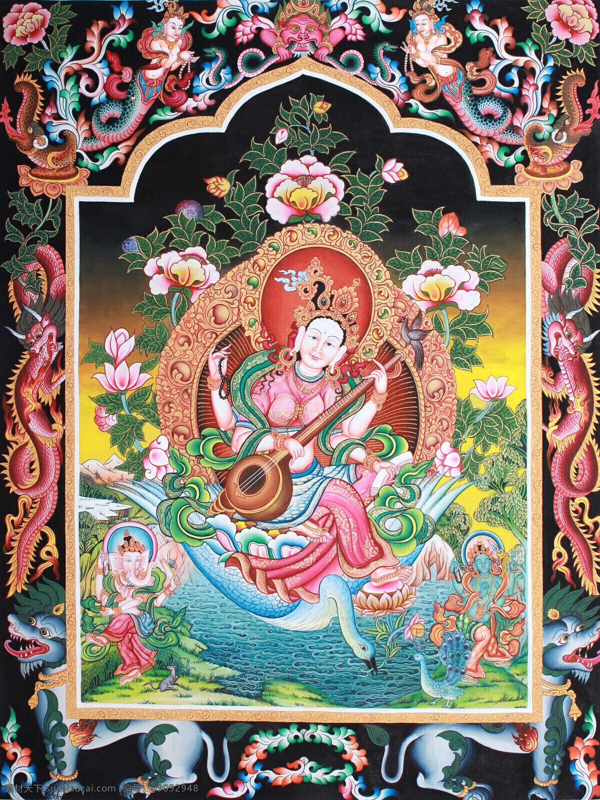 妙音天女 象鼻财神 绿度母 印度神像 象鼻天 宗教信仰 宗教艺术 文化艺术