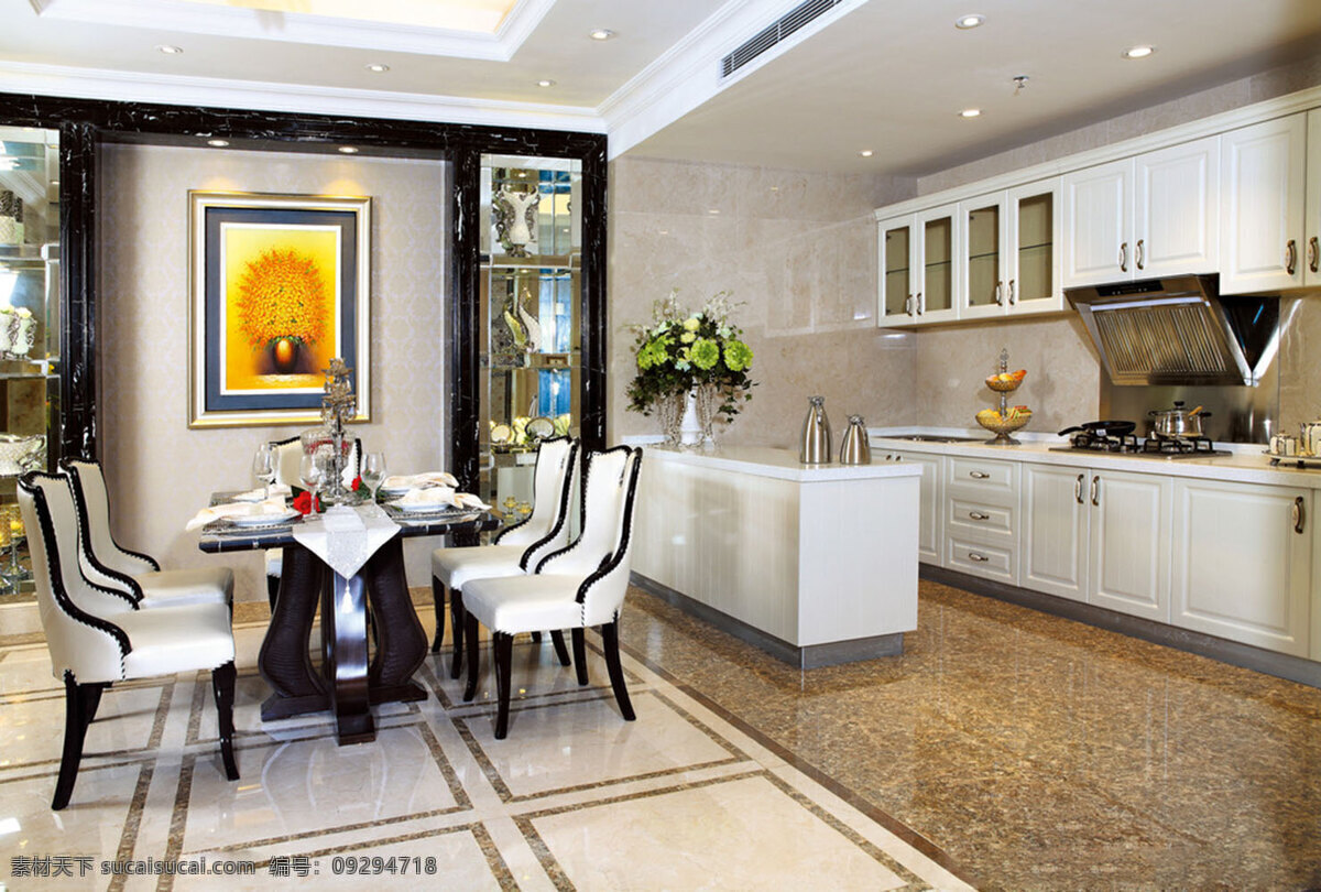 餐厅 白色 厨房 装修 家居装饰素材 室内设计
