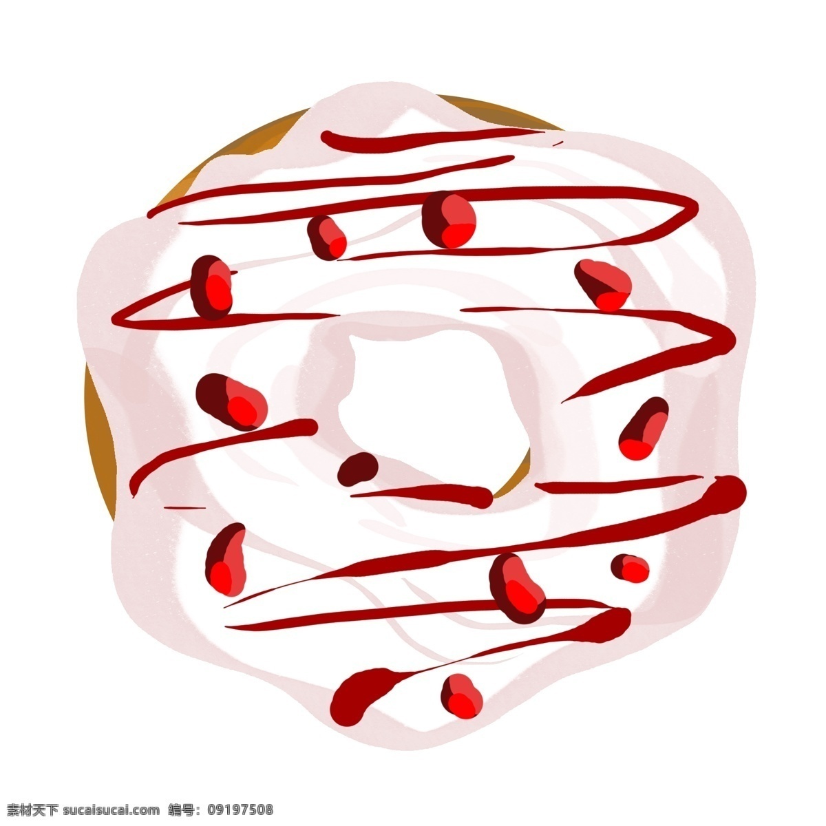 手绘 红色 装饰 甜甜 圈 甜食 手绘甜品 甜甜圈插画 美味的甜甜圈 圆形 插画