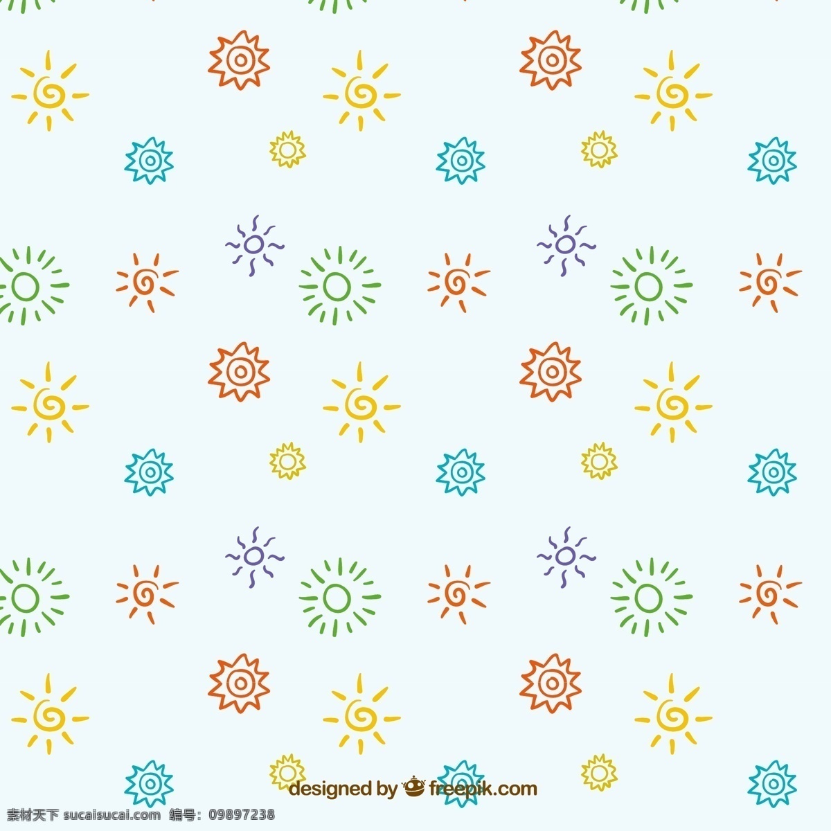 彩绘 太阳 无缝 背景 矢量 无缝背景 阳光 卡通 夏季 夏天 夏日 晴天 插画 海报 画册 背景素材 底纹边框 背景底纹