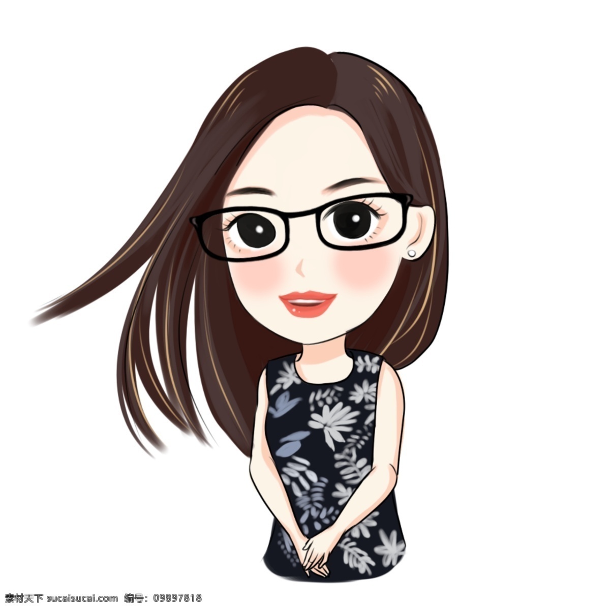 小 清晰 q 版 头像 长发 美女 萌 系 戴 眼镜 老师 q版 教育 职业 漫画 手绘 御姐 妹子 半身像 萌系 开心 女孩 人物 商业 花裙子 动漫 卡通