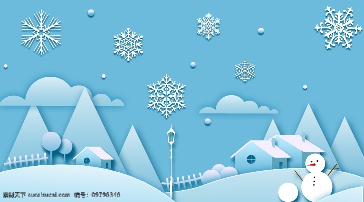 二十四节气 大雪 背景 简约蓝色 雪地 冬至背景 下雪 冬天 冬至节气 传统节气 雪人