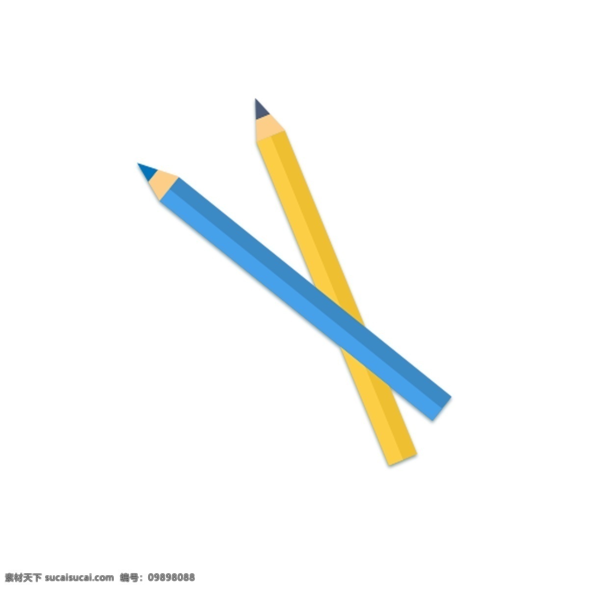 彩色铅笔装饰 彩色 铅笔 蓝色 黄色 文具装饰 开学促销