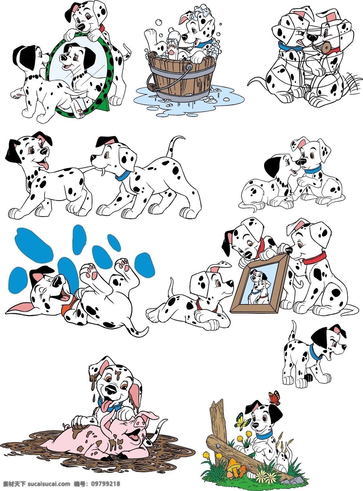 斑点狗 宠物 动画 狗 家禽家畜 卡通 生物世界 矢量图库 psd源文件