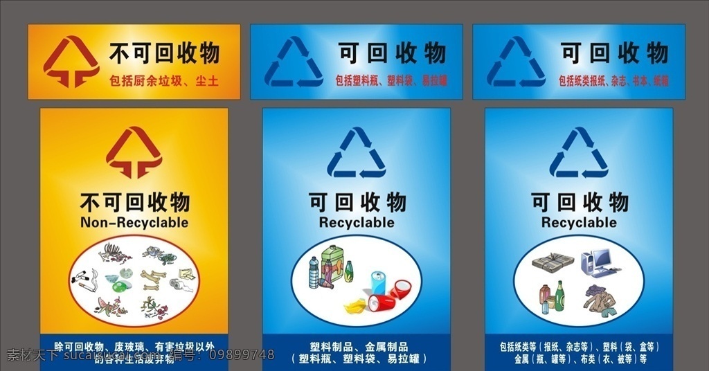 学校 垃圾桶分类 可回收 不可回收 垃圾箱贴纸 垃圾分类 展板模板