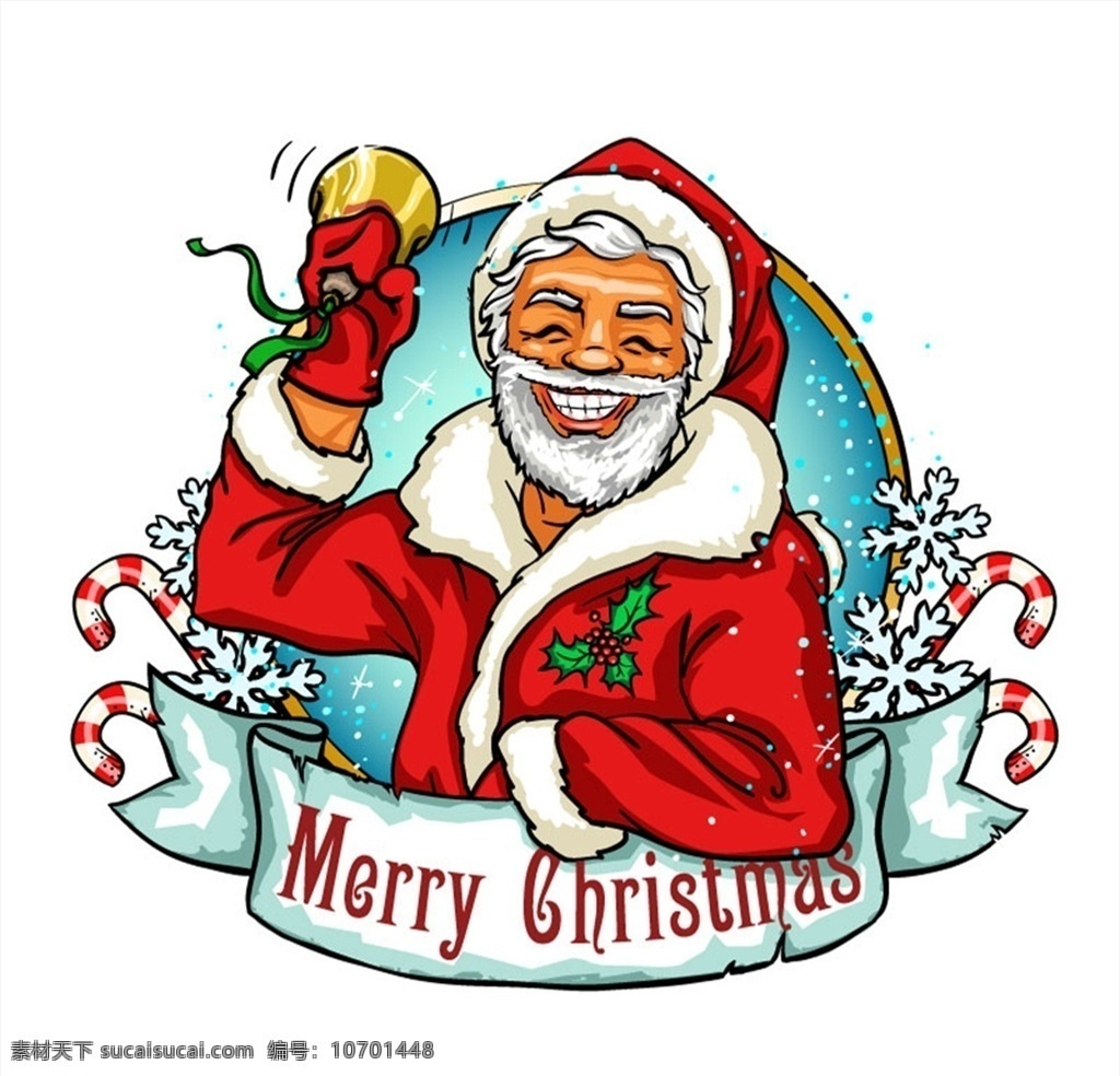 卡通 摇铃 圣诞老人 拐棍糖 圣诞节 雪花 丝带 矢量 高清图片