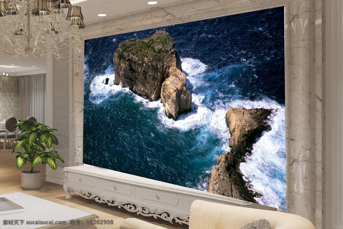 海洋 礁石 背景 墙 效果图 高清 壁画 壁纸 环境设计 家具家居 电视 图案 设计素材 豪华别墅 玄关 灰色