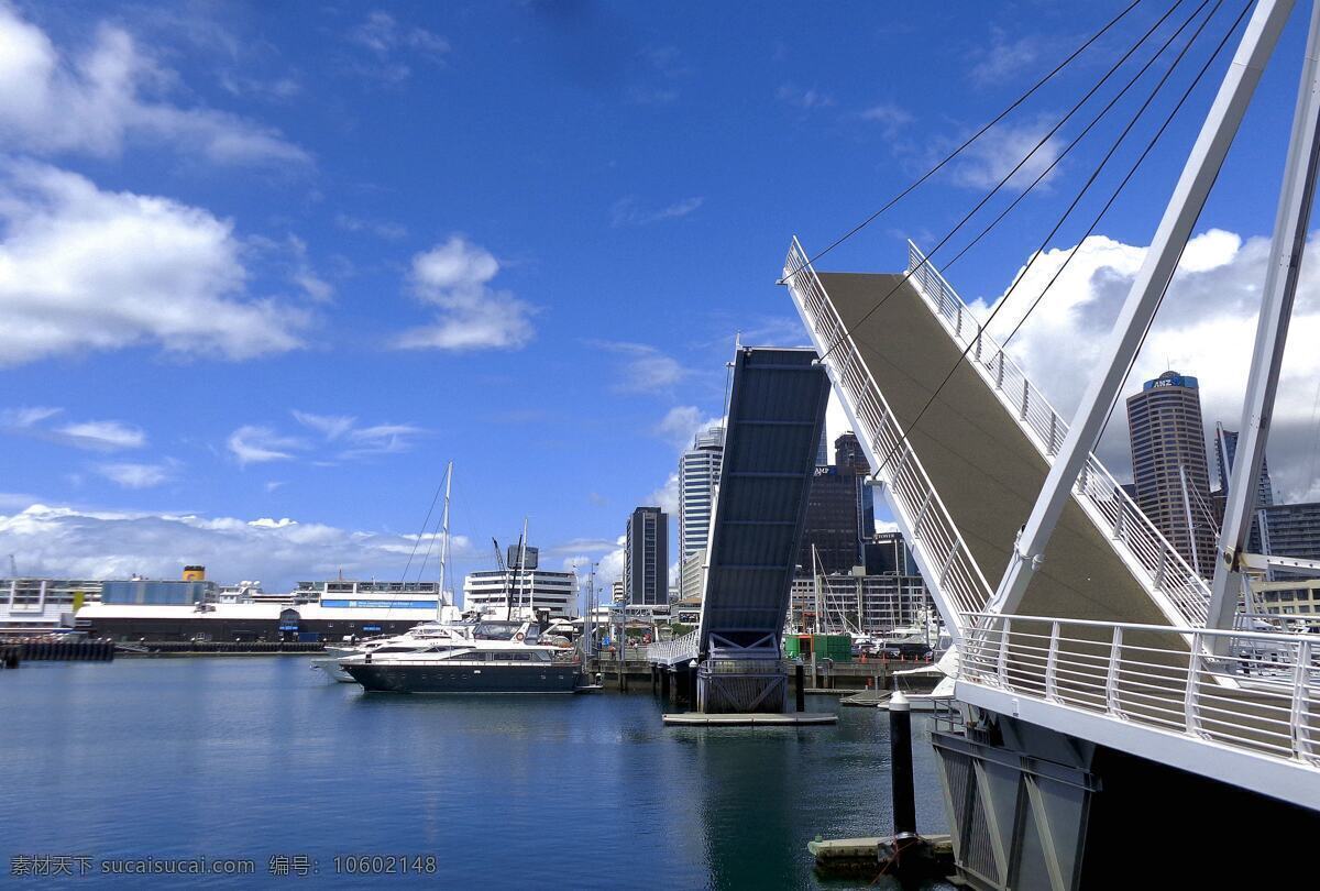 奥克兰港 码头 升降 桥 风光 天空 蓝天 白云 大海 海水 海湾 海滨 升降桥 游艇 倒影 新西兰风光 旅游摄影 国外旅游